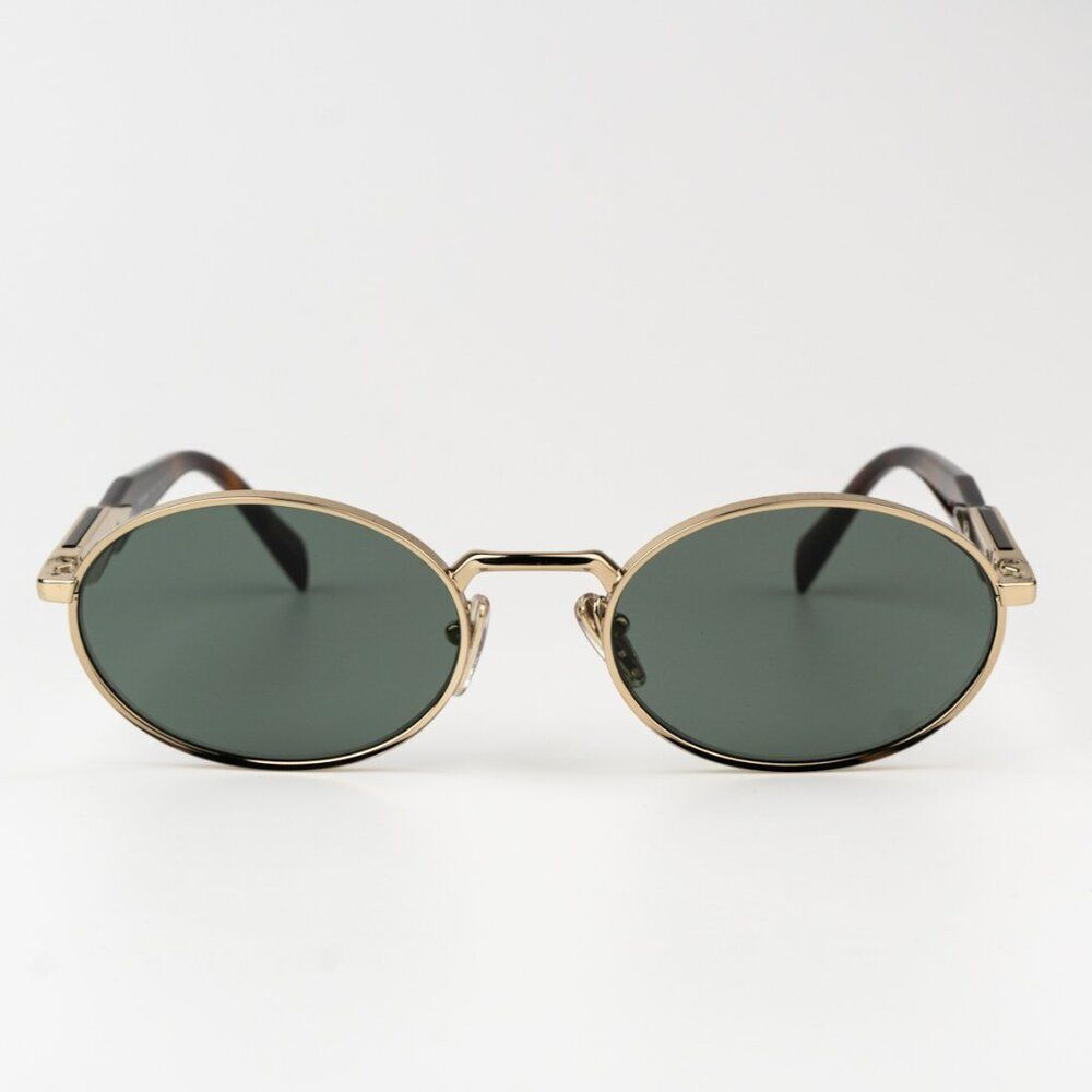 NEW Prada PR65ZS ZVN70L Pale Gold Dark Green Oval Metal Unisex Sunglasses - Picture 4 of 13